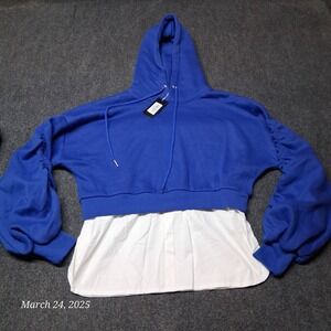 NWT Swank A Posh Ruched Sleeve Hoodie Adult Size Small Blue Royal Blue Layered